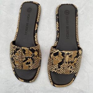 TORY BURCH Women Eleanor Leather Slide Sandals With Logo - NEW NWOB